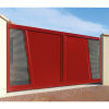 Portail aluminium avec cadre périphérique et avec un remplissage central par des lames horizontales ajourées - par Sidonie